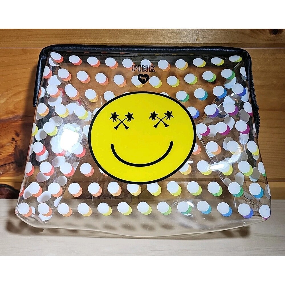 Victoria's Secret PINK Cosmetic Case Wet Swimsuit Holder Vinyl Smiley Face
